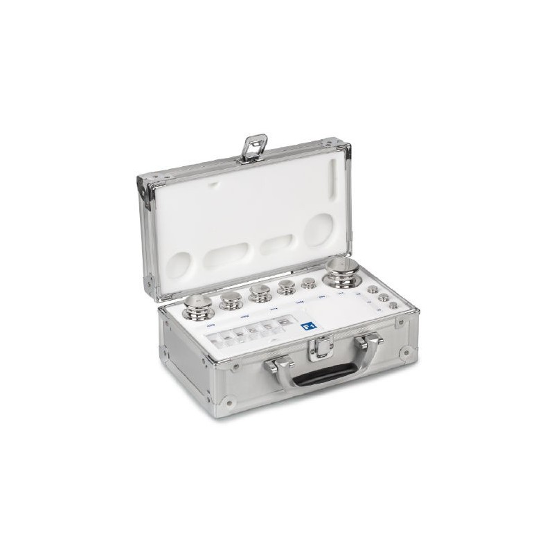 OIML E1 (303-0x6) Sets of weights - cylindrical, polished stainless steel, aluminium case