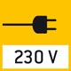 Câble de connexion 230 V / 50 Hz pour UE. Sur demande, également en standard GB, AUS, ou USA.